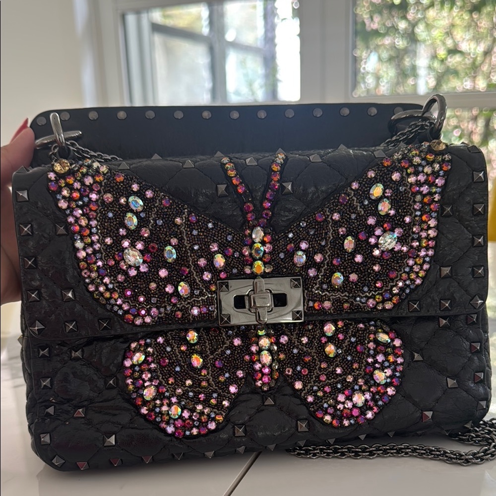 Embellished Black Butterfly Bag
